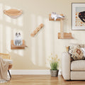 Cat Wall Furniture Set of 4 with Hammock 2-step Cat Tree and Perch-Natural