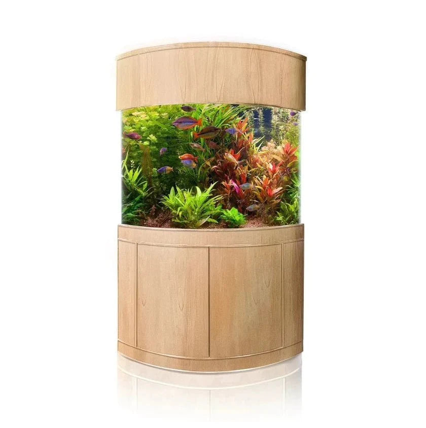 440g Corner 1/4 Cylinder Glass Aquarium Set in Unstained Wood
