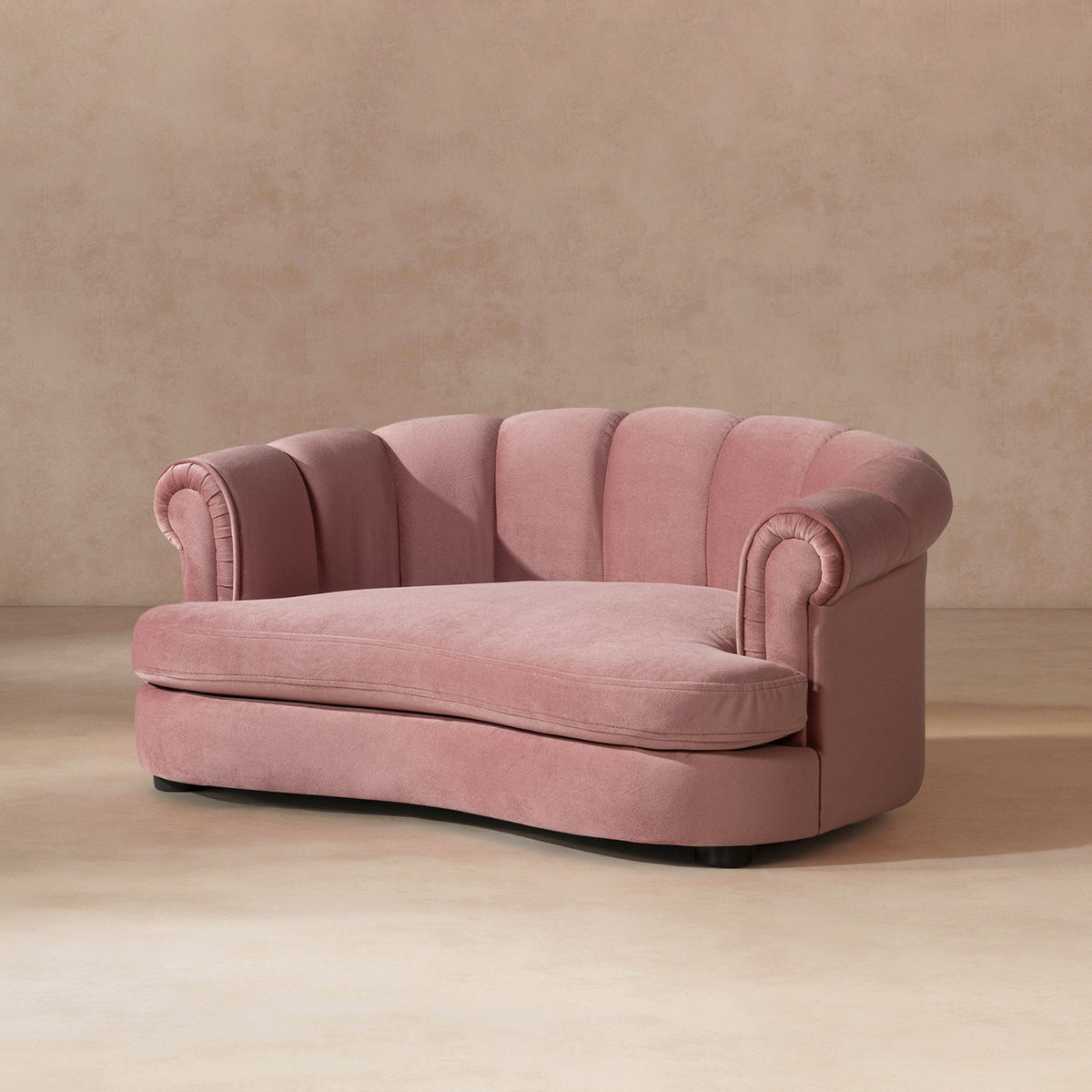 Rolled-Arm Dog Bed with Channel-Tufted Back - Ash Rose