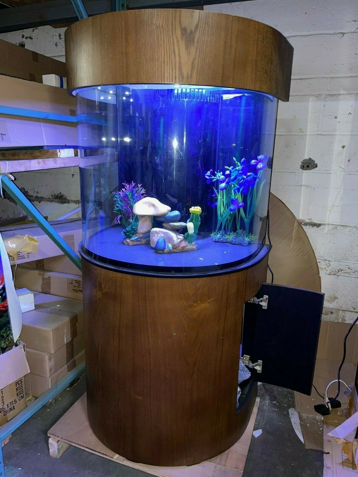 60 Gallon Half Round (Flat Sides) Reef-Ready Aquarium with Stand, Deep Oak
