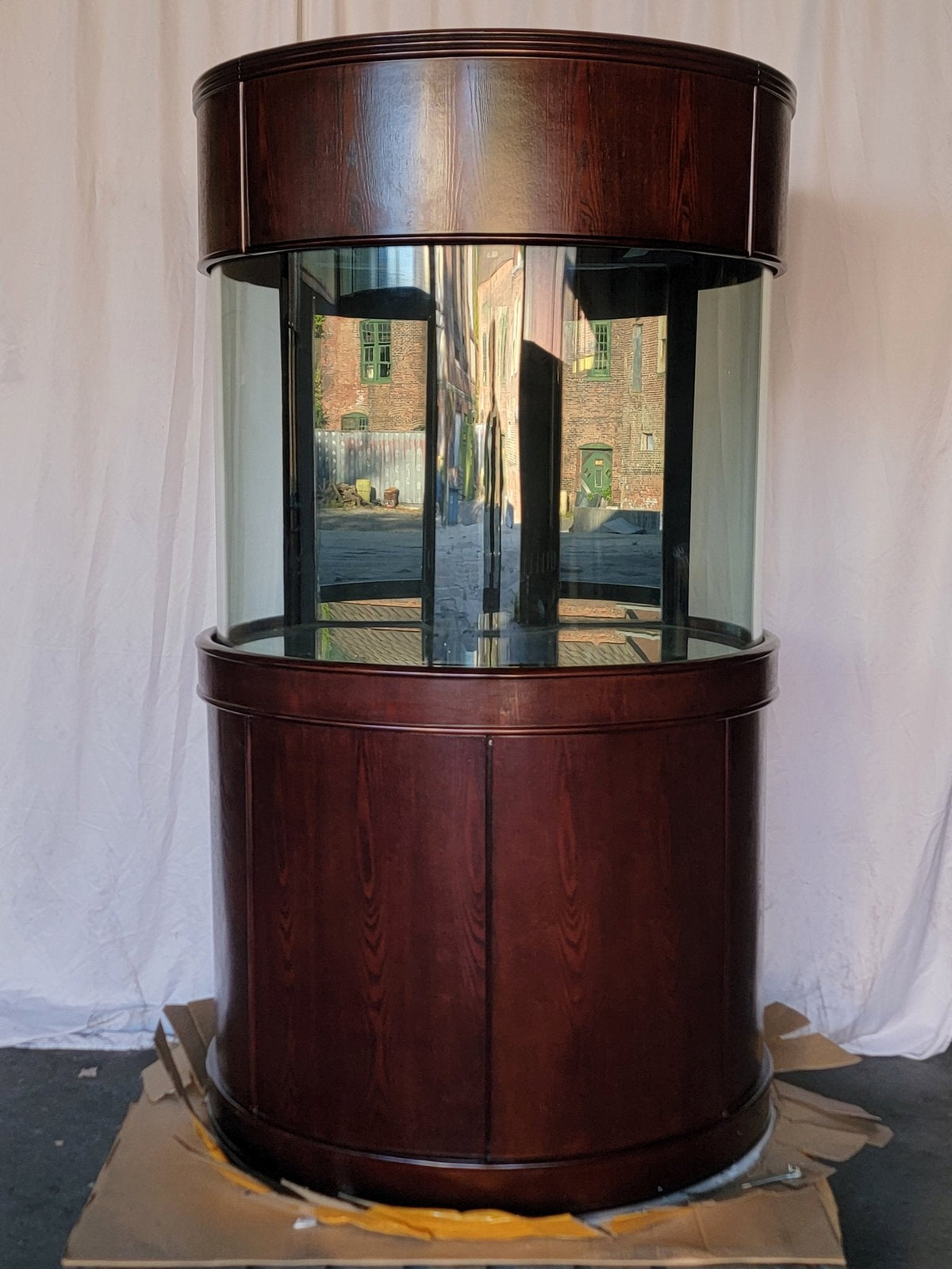 Display Model 133g 3/4 Cylinder Round Glass Reef-Ready Aquarium + Sump in Rose Cherry Furniture