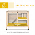 Natural Indoor Rabbit Hutch with Wheels – Wood Cage for Small Pets