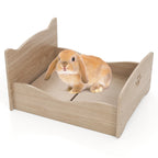 Elevated Pet Bed Frame with Rails and Cute Headboards-Walnut
