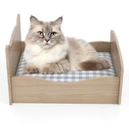 Elevated Pet Bed Frame with Rails and Cute Headboards-Walnut
