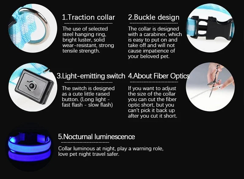 LED Dog Collar | Nylon Light-Up Safety Collar, Reflective Glow