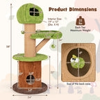 Mushroom Cat Tree for Indoor Cats with 2 Cute Condos Plush Perch and Teasing Balls-Green