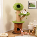Mushroom Cat Tree for Indoor Cats with 2 Cute Condos Plush Perch and Teasing Balls-Green