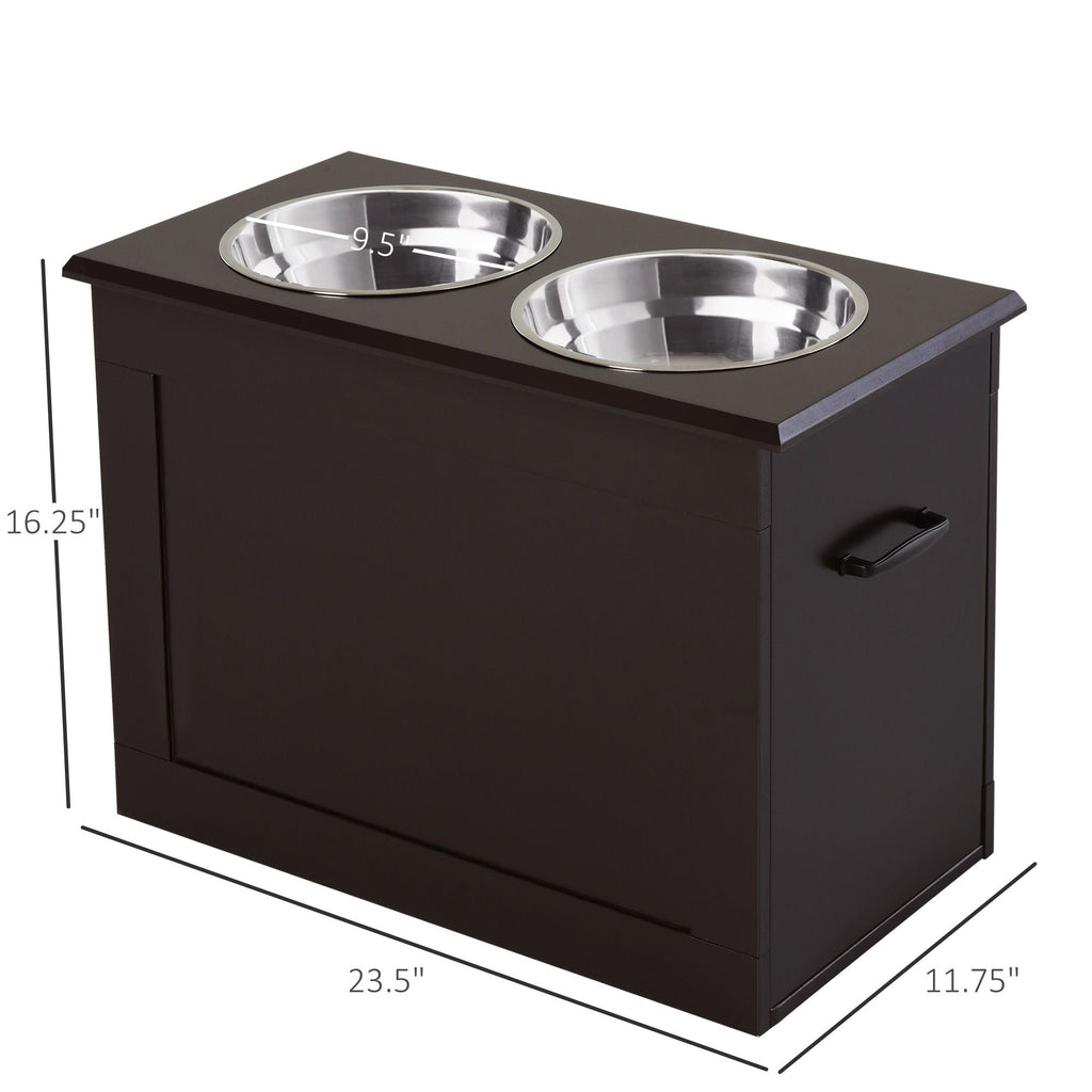 PawHut Raised Dog Feeding Station with 2 Stainless Steel Bowls Storage Large Pets Dark Brown