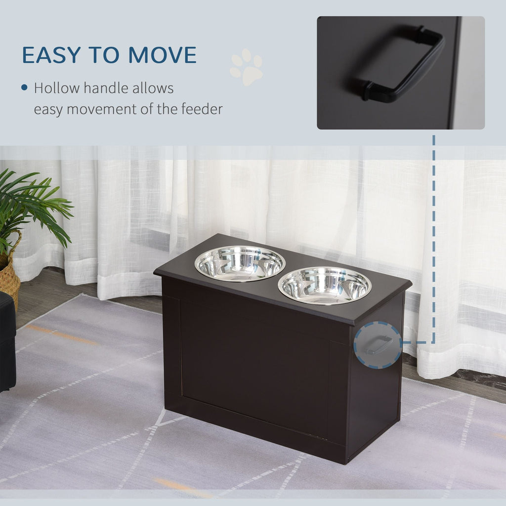 PawHut Raised Dog Feeding Station with 2 Stainless Steel Bowls Storage Large Pets Dark Brown