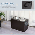PawHut Raised Dog Feeding Station with 2 Stainless Steel Bowls Storage Large Pets Dark Brown