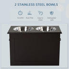 PawHut Raised Dog Feeding Station with 2 Stainless Steel Bowls Storage Large Pets Dark Brown