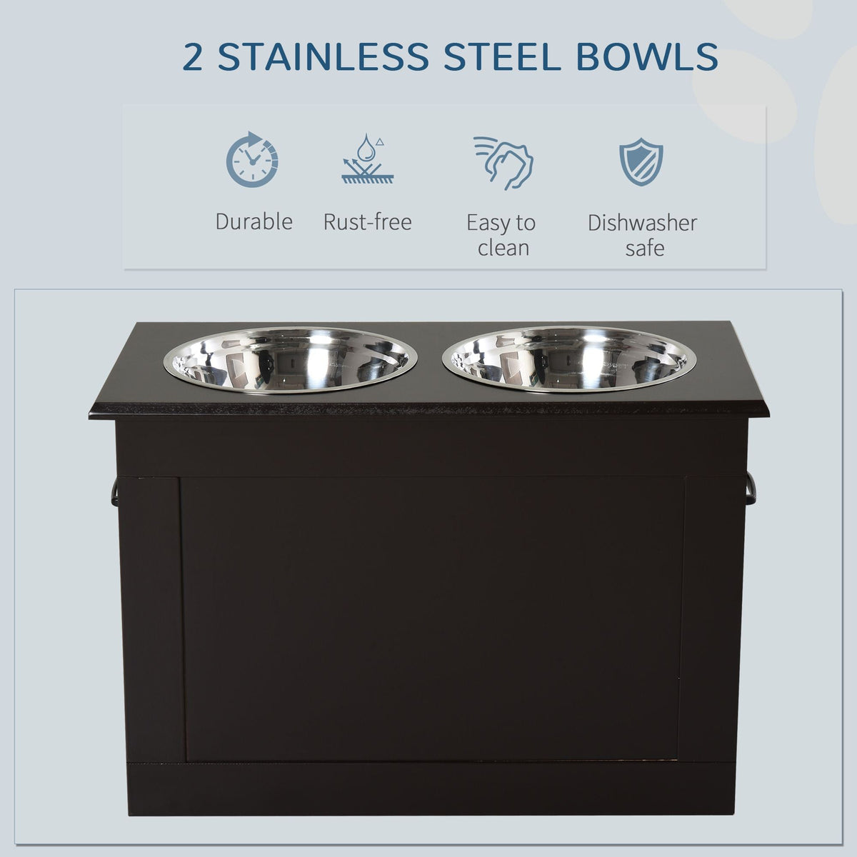 PawHut Raised Dog Feeding Station with 2 Stainless Steel Bowls Storage Large Pets Dark Brown