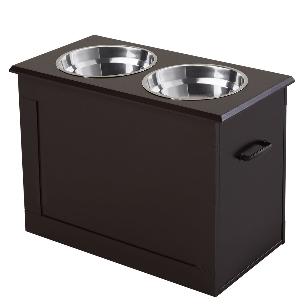 PawHut Raised Dog Feeding Station with 2 Stainless Steel Bowls Storage Large Pets Dark Brown