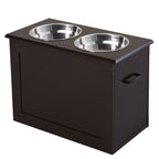 PawHut Raised Dog Feeding Station with 2 Stainless Steel Bowls Storage Large Pets Dark Brown