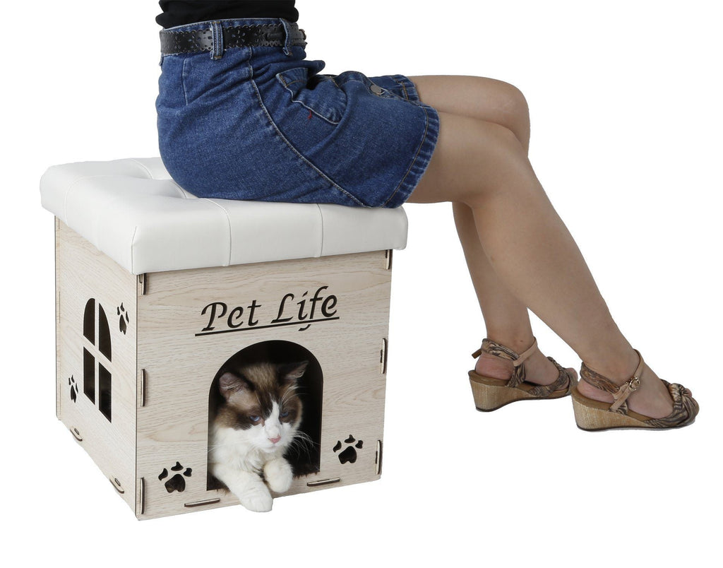 Pet Life ® 'Kitty Kallapse' Collapsible Folding Kitty Cat House Tree Bed Ottoman Bench Furniture