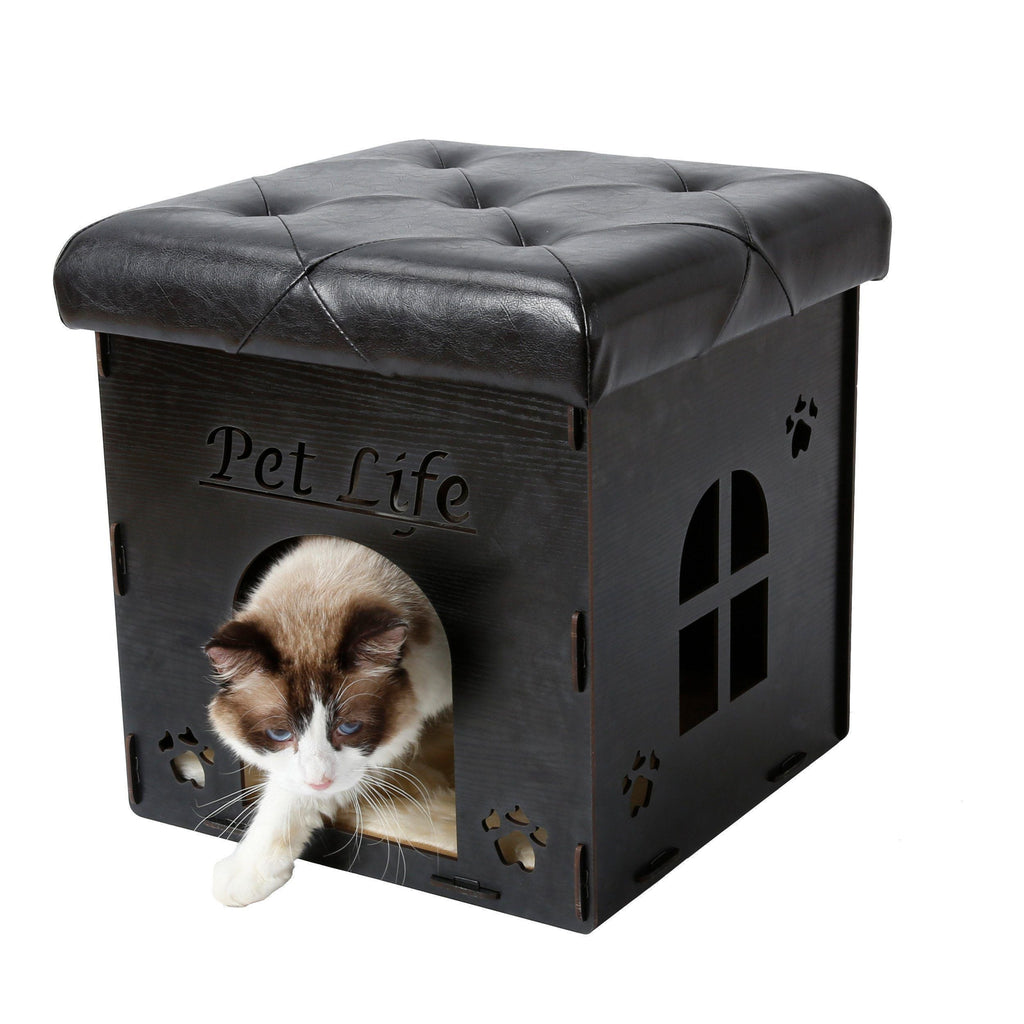 Pet Life ® 'Kitty Kallapse' Collapsible Folding Kitty Cat House Tree Bed Ottoman Bench Furniture