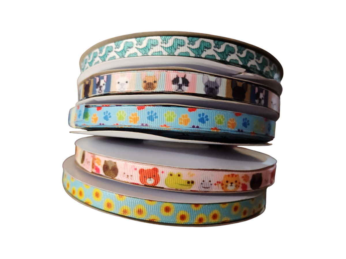 1/2" Rainbow Pawprints Blue Nylon Dog / Cat Collar