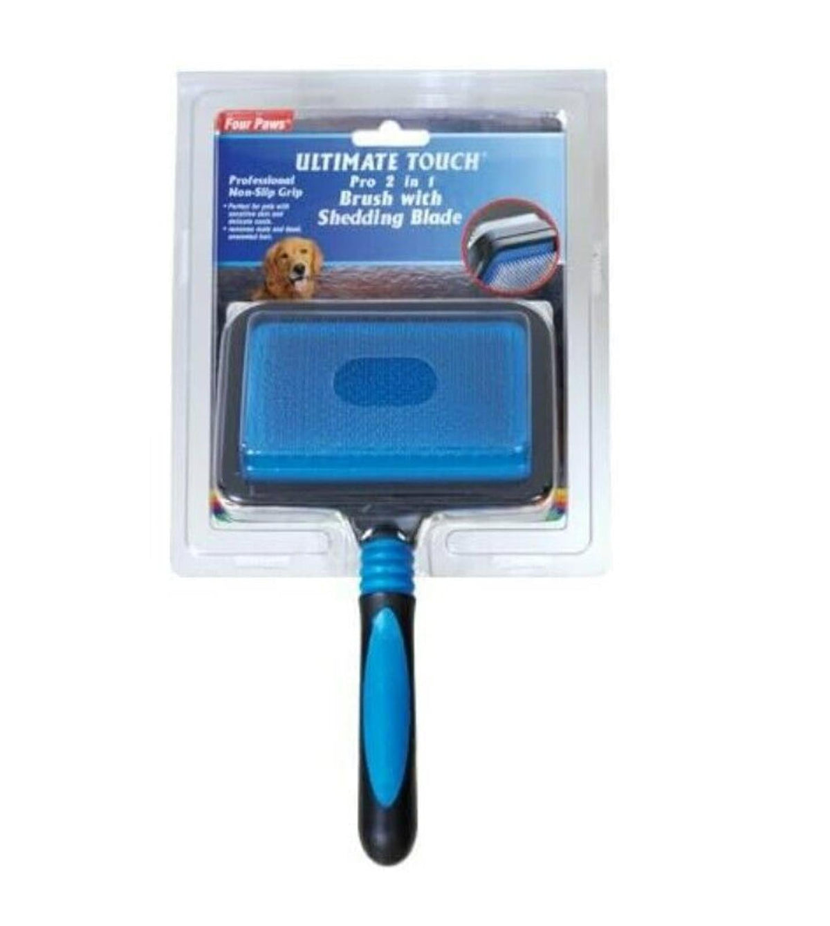 Four Paws Ultimate Touch Pro 2 in 1 Slicker Brush with Shed 'N Blade for Dogs an