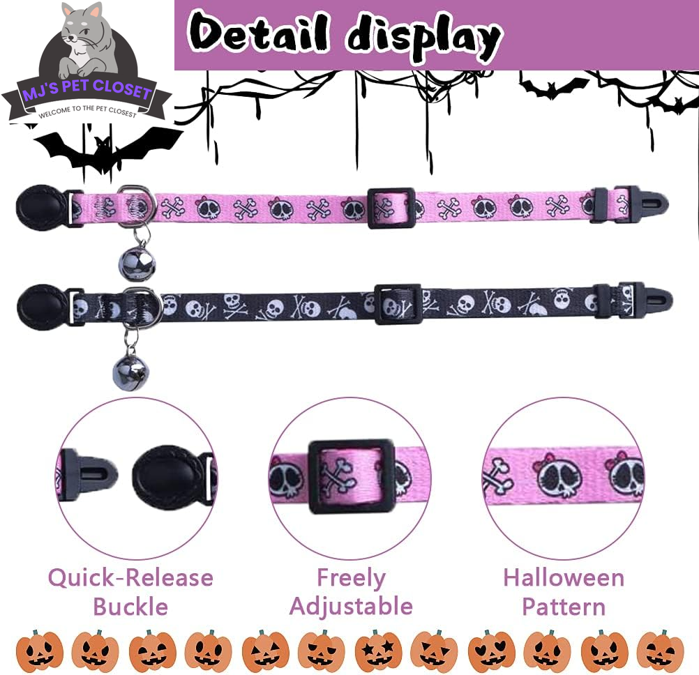 Cute & Stylish Breakaway Cat Collars! 🐾🎀 2-pack in Pink & Black Skull Design, Perfect for Your Fashionable Feline! 💖🐱